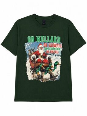 Gildan Heavy Cotton XL Mallard Duck Santa Christmas Graphic T-Shirt Green NWT